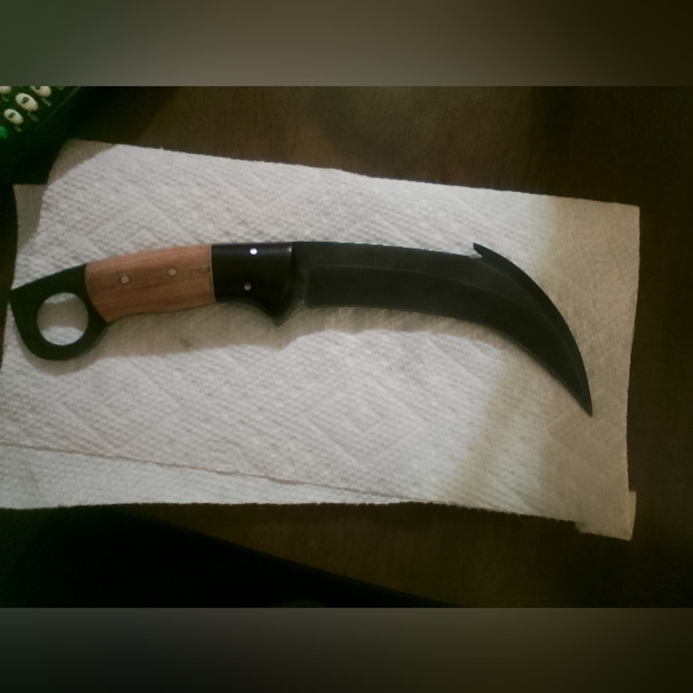 Black and Brown Damascus Steel  Karambit Knife With Leather Sheath